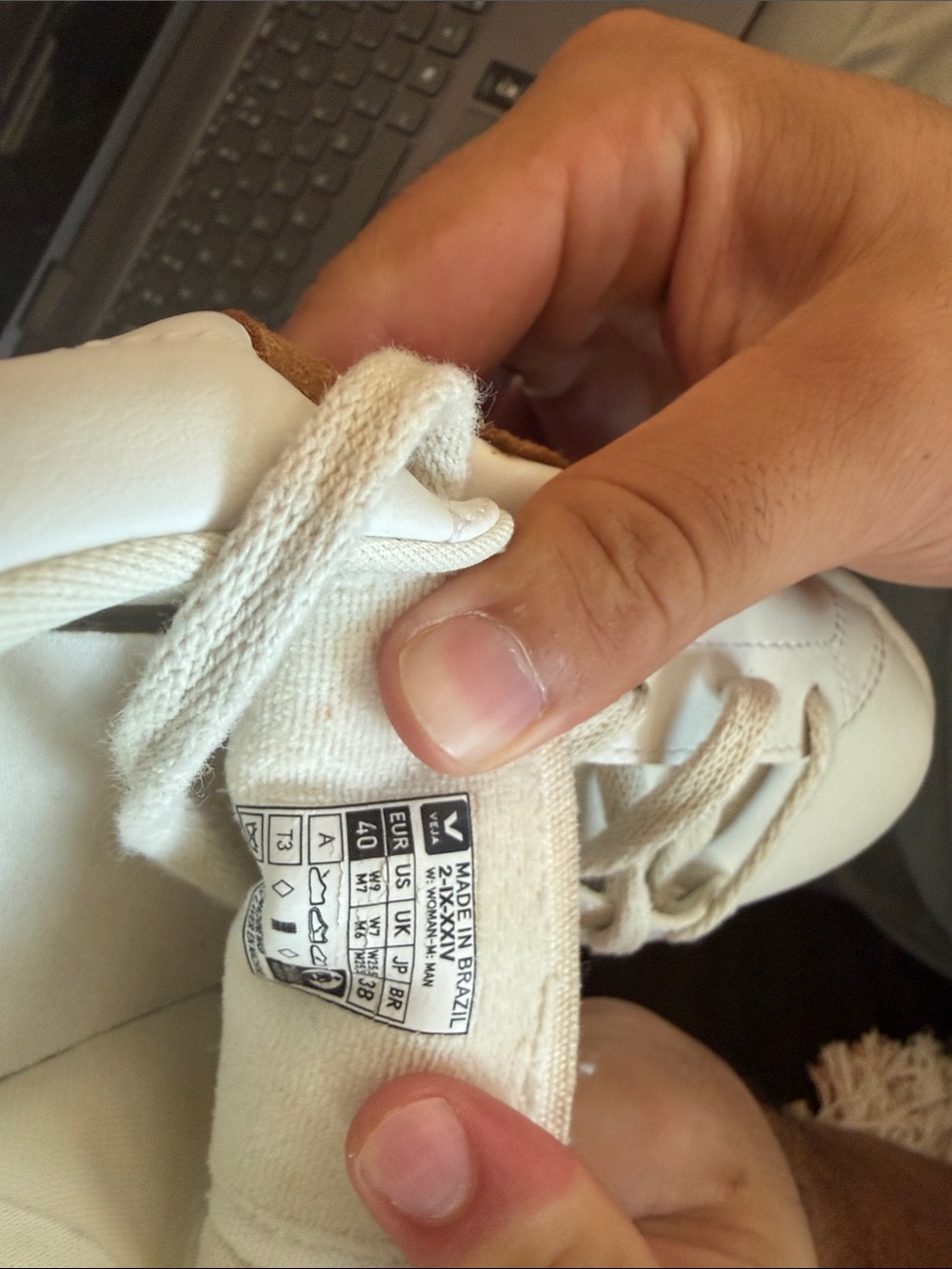 Veja White Leather Sneakers with light brown/ caramel Accents - Picture 10 of 10